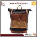 Light Weight Daily Use Men Canvas Leather Rucksack Backpack